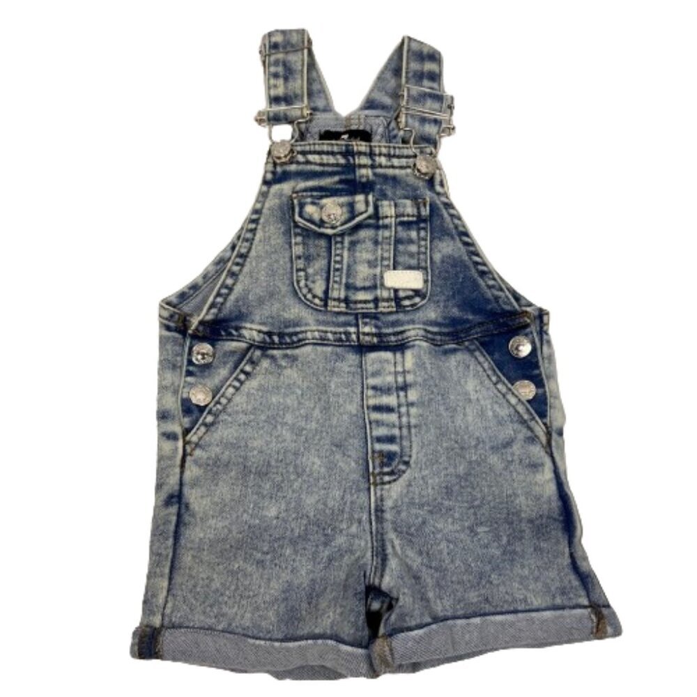 7 For All‎ Mankind Baby Denim Jean Bib Short Overalls Acid Wash Size 12 Months